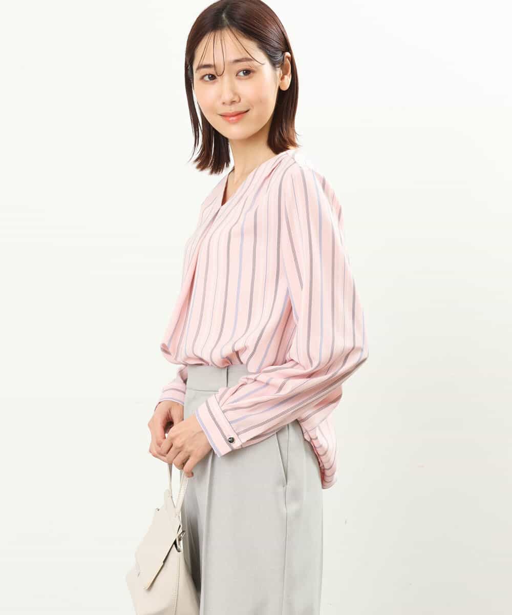 FOBGS37140 MK MICHEL KLEIN(MK ミッシェルクラン) マルチストライプ柄ブラウス/洗える ピンク