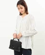 FOBGS37140 MK MICHEL KLEIN(MK ミッシェルクラン) マルチストライプ柄ブラウス/洗える アイボリー