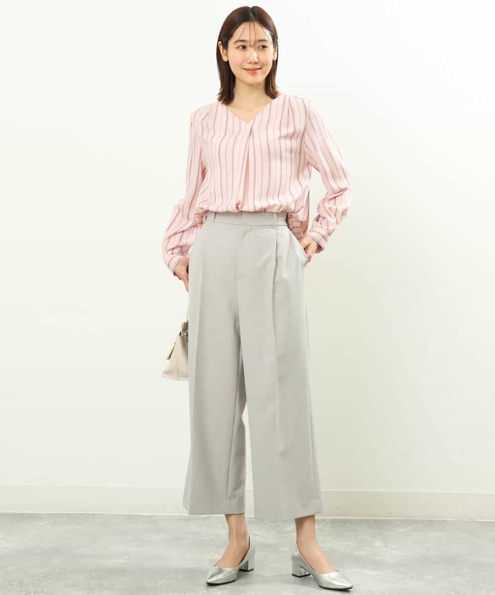 FOBGS37140 MK MICHEL KLEIN(MK ミッシェルクラン) マルチストライプ柄ブラウス/洗える アイボリー