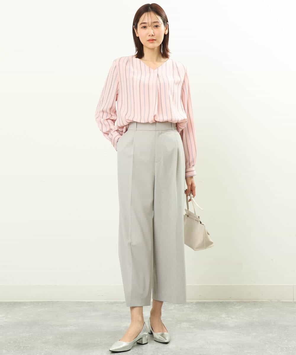 FOBGS37140 MK MICHEL KLEIN(MK ミッシェルクラン) マルチストライプ柄ブラウス/洗える アイボリー
