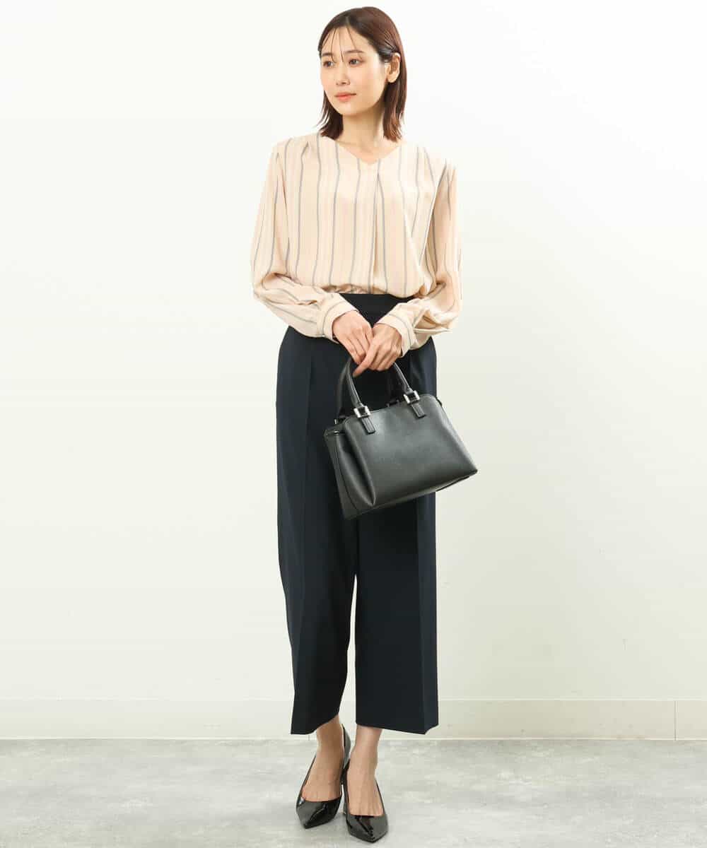 FOBGS37140 MK MICHEL KLEIN(MK ミッシェルクラン) マルチストライプ柄ブラウス/洗える アイボリー