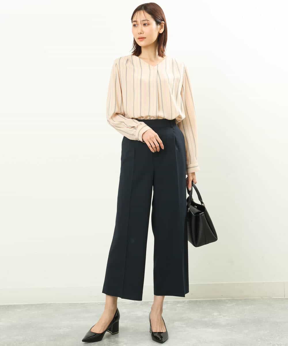 FOBGS37140 MK MICHEL KLEIN(MK ミッシェルクラン) マルチストライプ柄ブラウス/洗える アイボリー