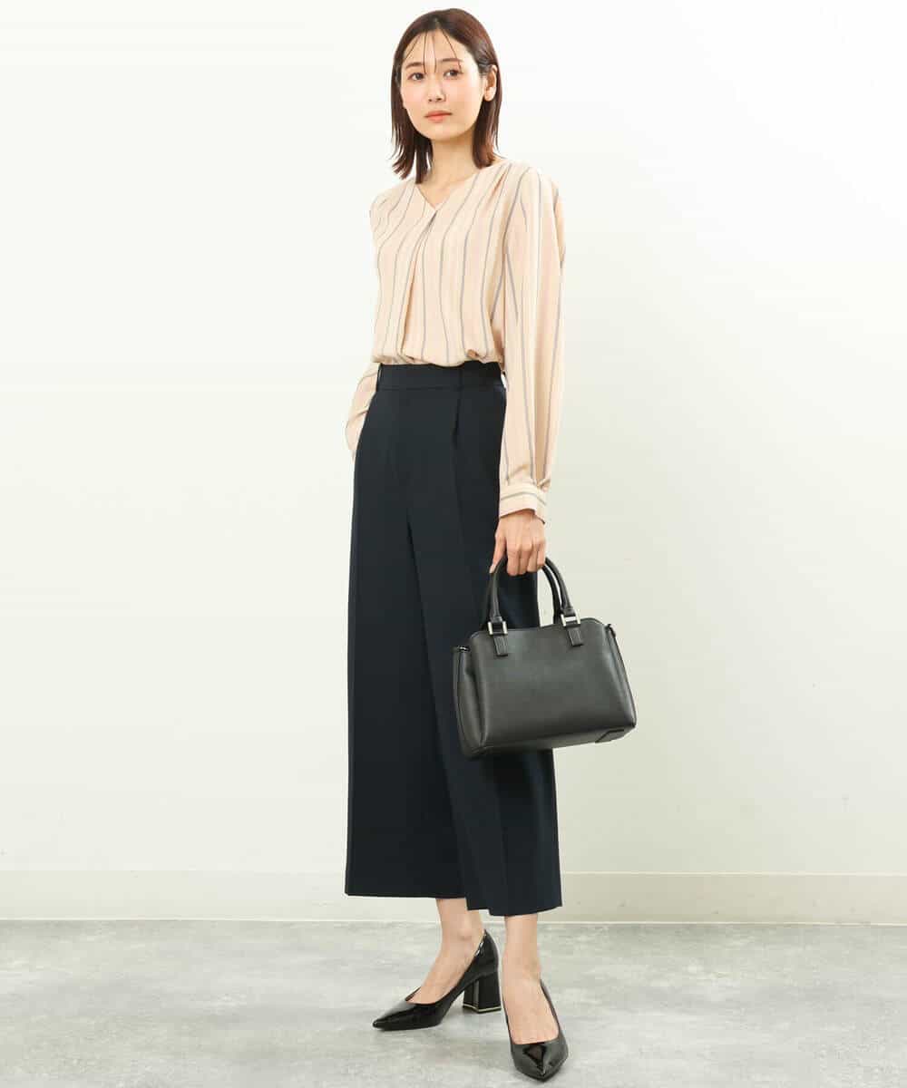 FOBGS37140 MK MICHEL KLEIN(MK ミッシェルクラン) マルチストライプ柄ブラウス/洗える アイボリー