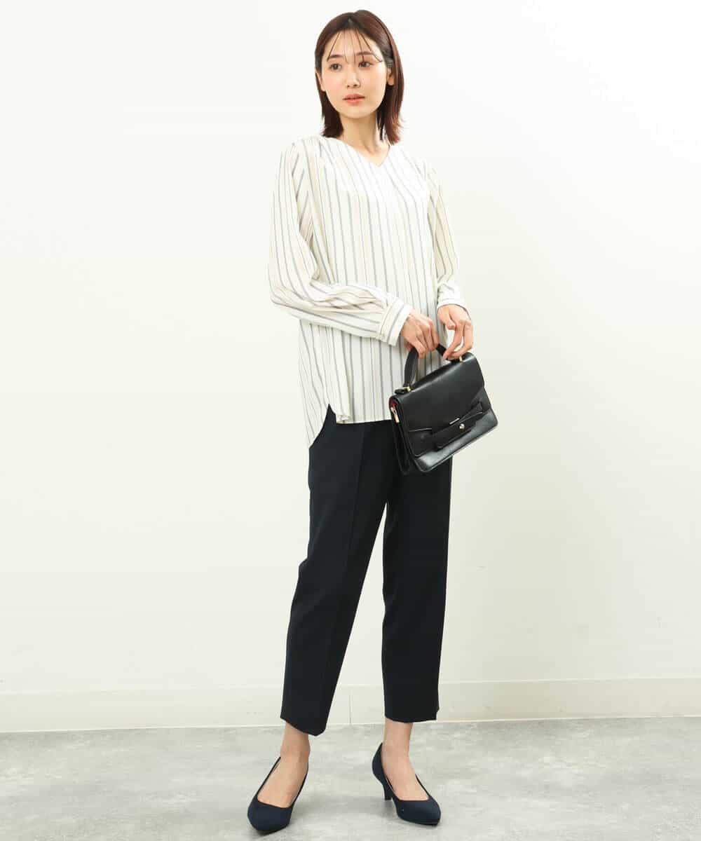 FOBGS37140 MK MICHEL KLEIN(MK ミッシェルクラン) マルチストライプ柄ブラウス/洗える アイボリー