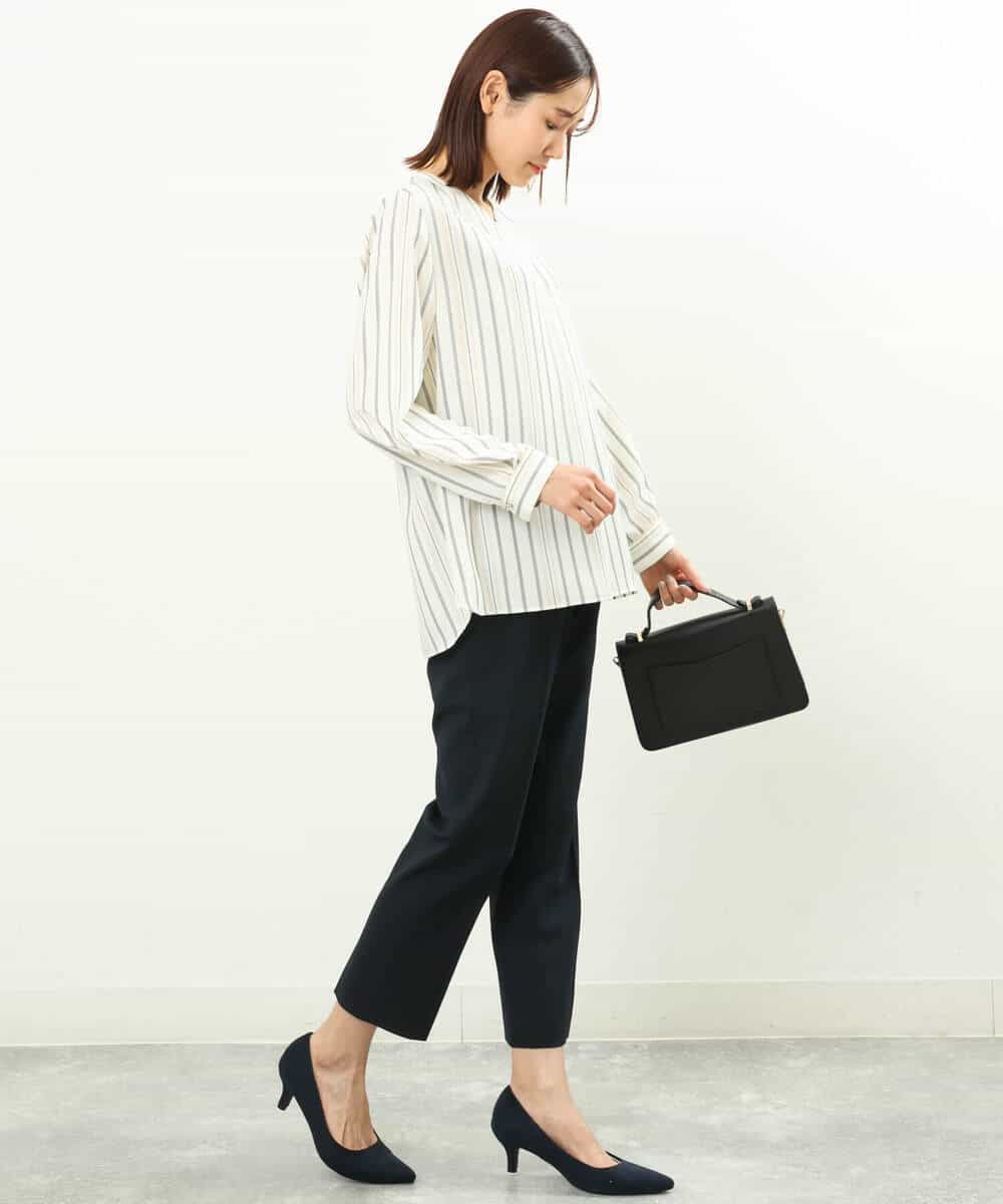 FOBGS37140 MK MICHEL KLEIN(MK ミッシェルクラン) マルチストライプ柄ブラウス/洗える アイボリー