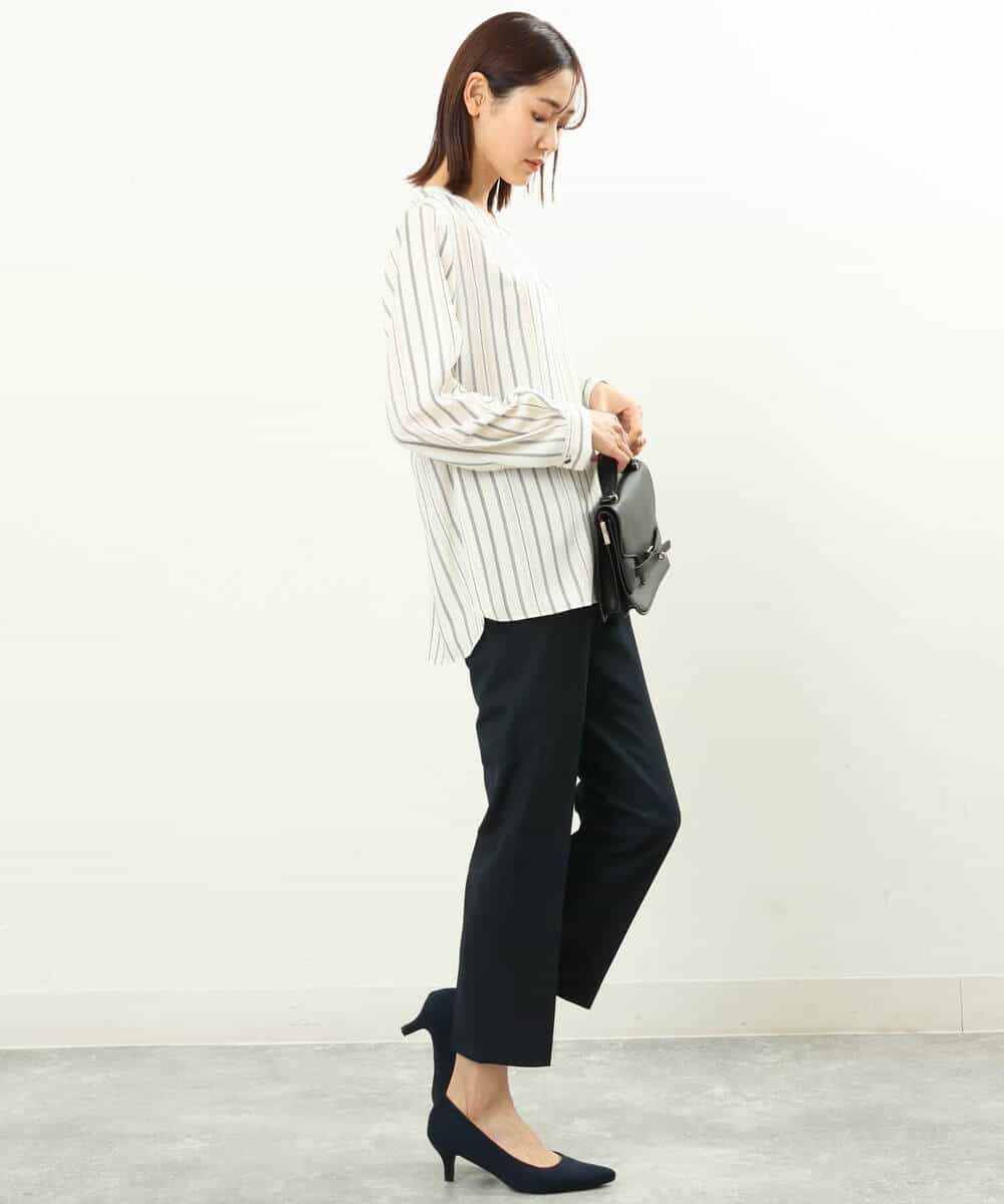 FOBGS37140 MK MICHEL KLEIN(MK ミッシェルクラン) マルチストライプ柄ブラウス/洗える アイボリー