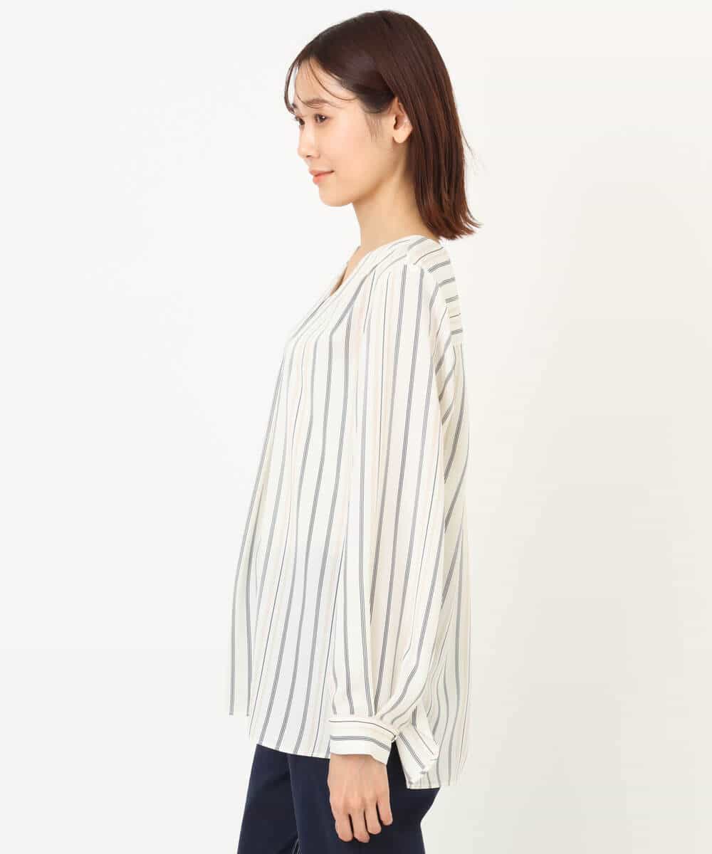 FOBGS37140 MK MICHEL KLEIN(MK ミッシェルクラン) マルチストライプ柄ブラウス/洗える アイボリー