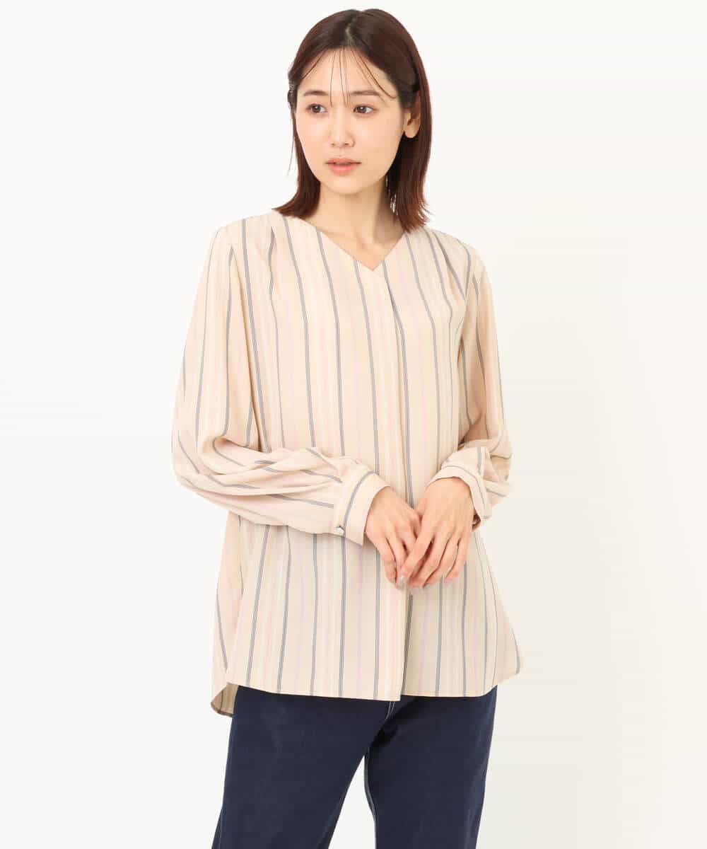 FOBGS37140 MK MICHEL KLEIN(MK ミッシェルクラン) マルチストライプ柄ブラウス/洗える アイボリー