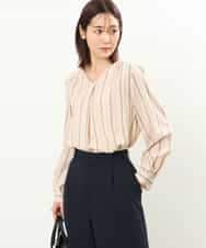 FOBGS37140 MK MICHEL KLEIN(MK ミッシェルクラン) マルチストライプ柄ブラウス/洗える ベージュ