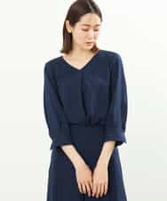 FOBGS38130 MK MICHEL KLEIN(MK ミッシェルクラン) タックVネックブラウス/洗える ネイビー