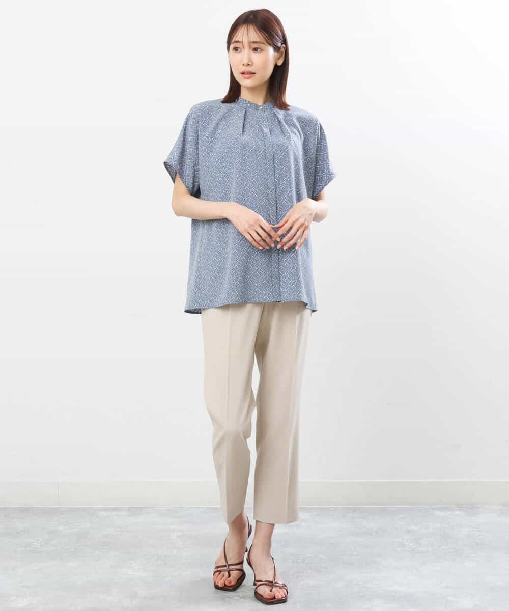 FOBGS54120 MK MICHEL KLEIN(MK ミッシェルクラン) スクエアモチーフプリントブラウス/洗える アイボリー
