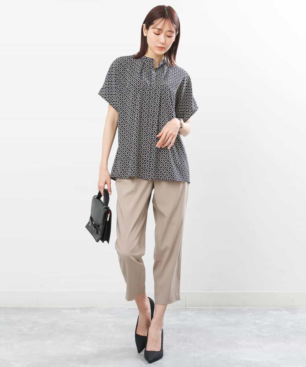 FOBGS54120 MK MICHEL KLEIN(MK ミッシェルクラン) スクエアモチーフプリントブラウス/洗える アイボリー