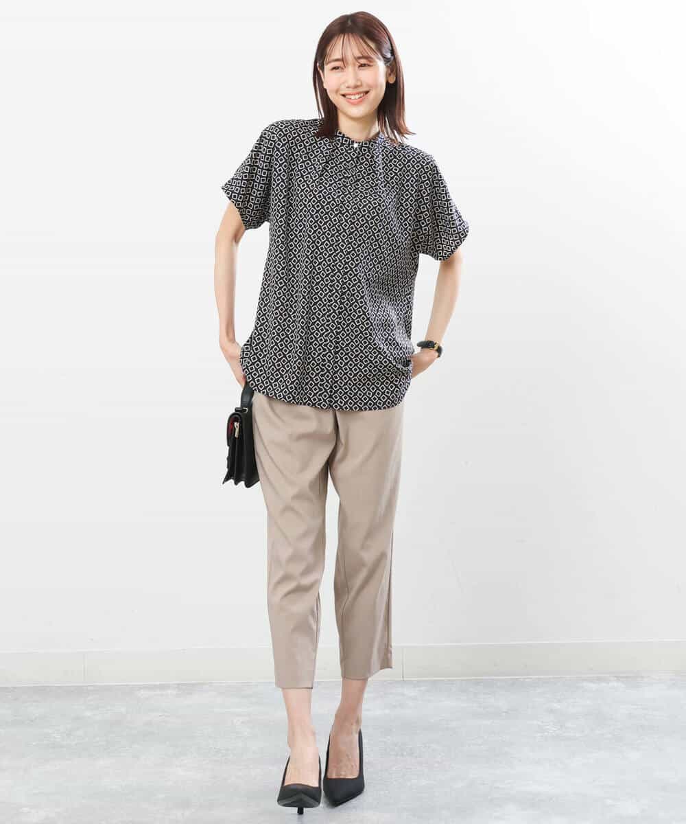 FOBGS54120 MK MICHEL KLEIN(MK ミッシェルクラン) スクエアモチーフプリントブラウス/洗える アイボリー