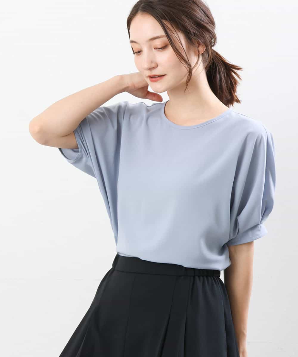 FOBGS55100 MK MICHEL KLEIN(MK ミッシェルクラン) タックスリーブブラウス/洗える ライトブルー