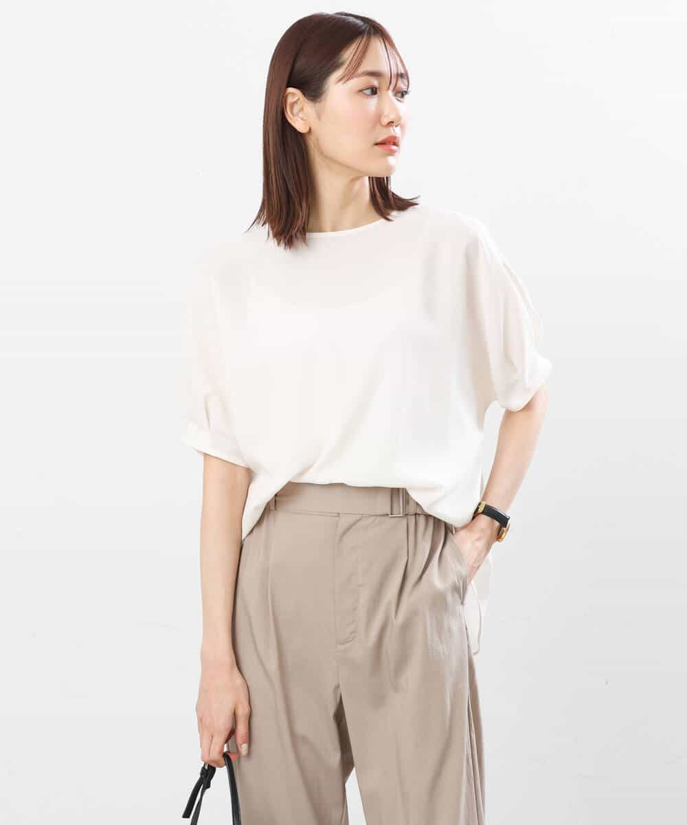 FOBGS55100 MK MICHEL KLEIN(MK ミッシェルクラン) タックスリーブブラウス/洗える ライトブルー
