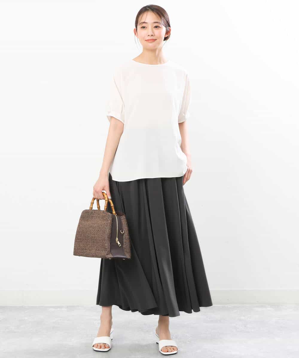 FOBGS55100 MK MICHEL KLEIN(MK ミッシェルクラン) タックスリーブブラウス/洗える ライトブルー