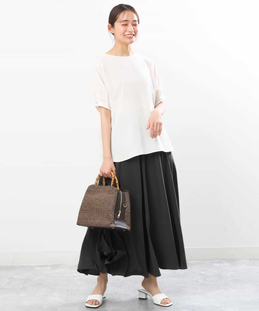 FOBGS55100 MK MICHEL KLEIN(MK ミッシェルクラン) タックスリーブブラウス/洗える ライトブルー