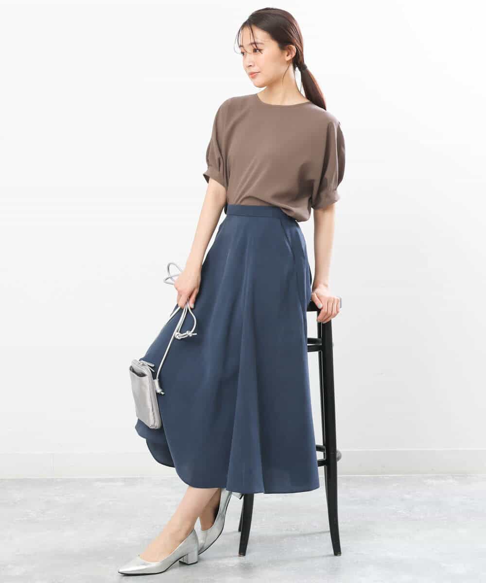 FOBGS55100 MK MICHEL KLEIN(MK ミッシェルクラン) タックスリーブブラウス/洗える ライトブルー