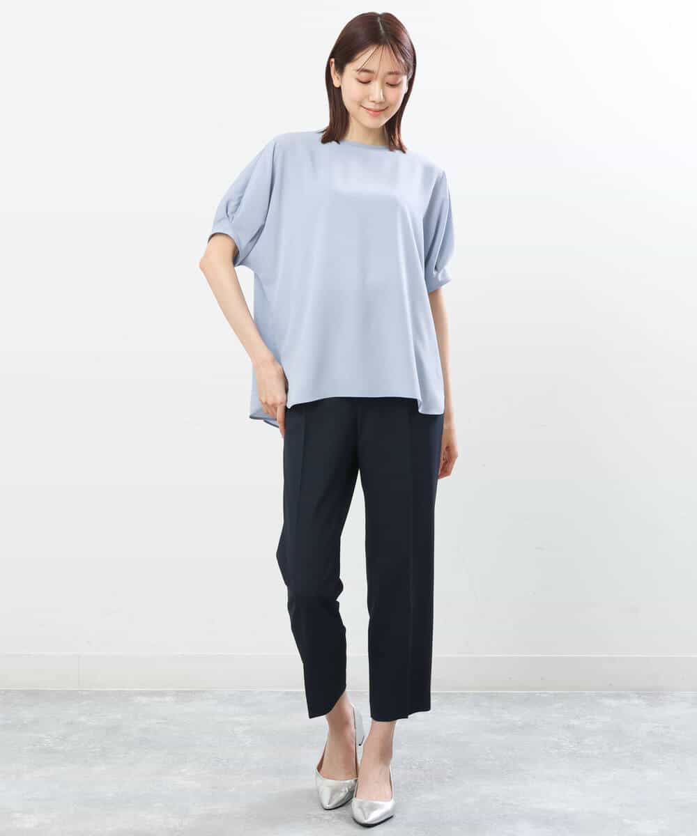 FOBGS55100 MK MICHEL KLEIN(MK ミッシェルクラン) タックスリーブブラウス/洗える ライトブルー