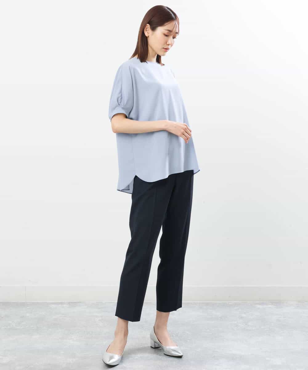 FOBGS55100 MK MICHEL KLEIN(MK ミッシェルクラン) タックスリーブブラウス/洗える ライトブルー