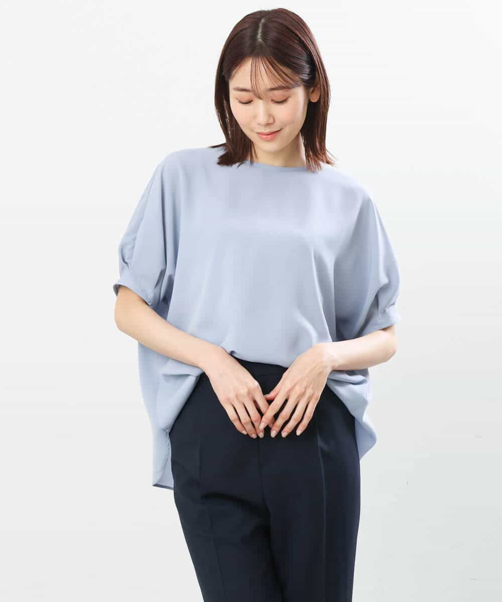 FOBGS55100 MK MICHEL KLEIN(MK ミッシェルクラン) タックスリーブブラウス/洗える ライトブルー