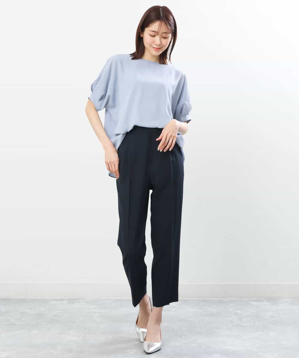 FOBGS55100 MK MICHEL KLEIN(MK ミッシェルクラン) タックスリーブブラウス/洗える ライトブルー