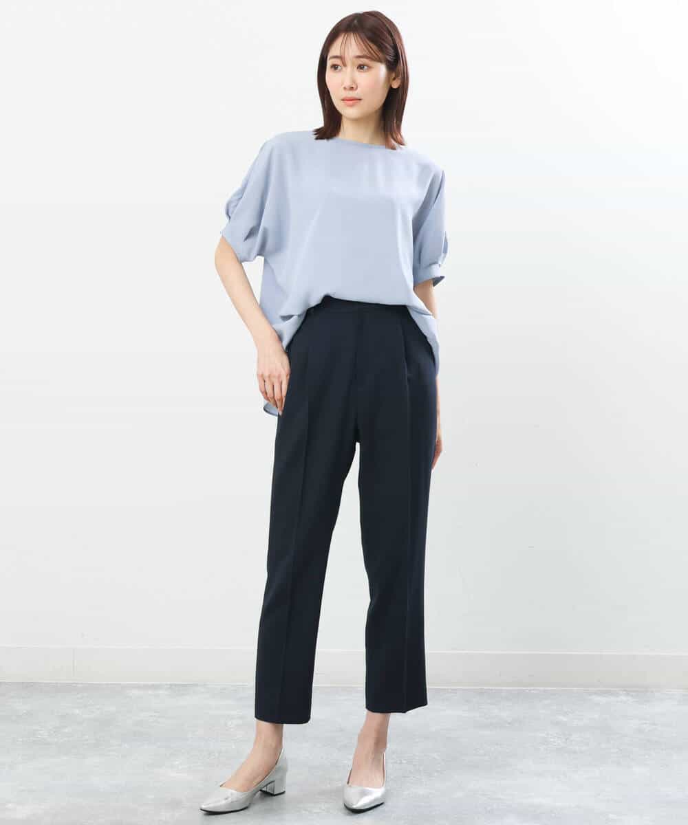 FOBGS55100 MK MICHEL KLEIN(MK ミッシェルクラン) タックスリーブブラウス/洗える ライトブルー