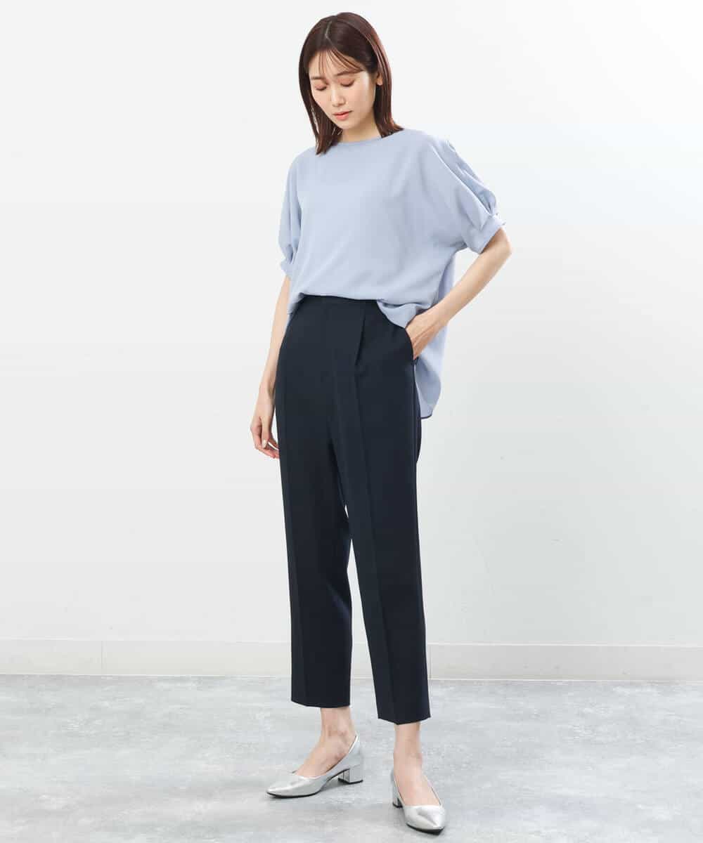 FOBGS55100 MK MICHEL KLEIN(MK ミッシェルクラン) タックスリーブブラウス/洗える ライトブルー