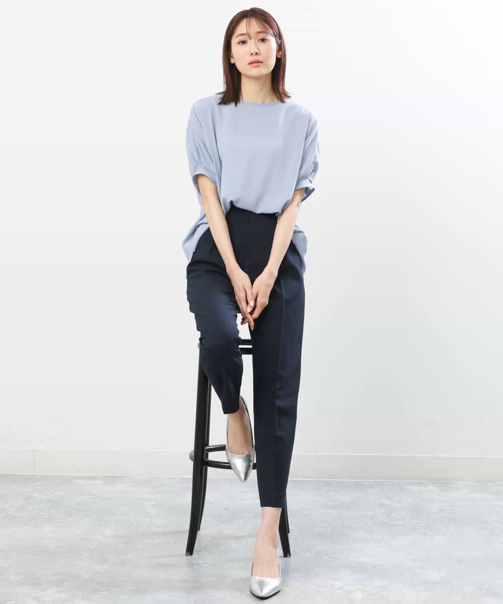 FOBGS55100 MK MICHEL KLEIN(MK ミッシェルクラン) タックスリーブブラウス/洗える ライトブルー