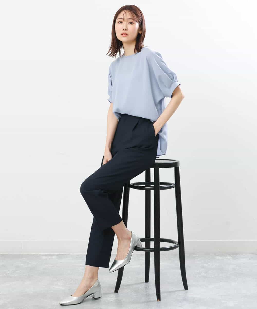 FOBGS55100 MK MICHEL KLEIN(MK ミッシェルクラン) タックスリーブブラウス/洗える ライトブルー