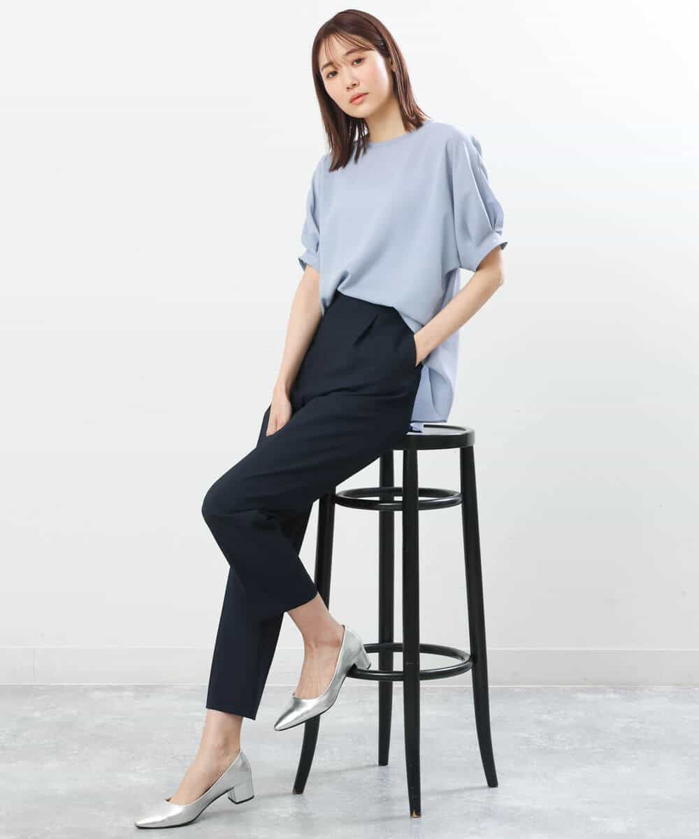 FOBGS55100 MK MICHEL KLEIN(MK ミッシェルクラン) タックスリーブブラウス/洗える ライトブルー