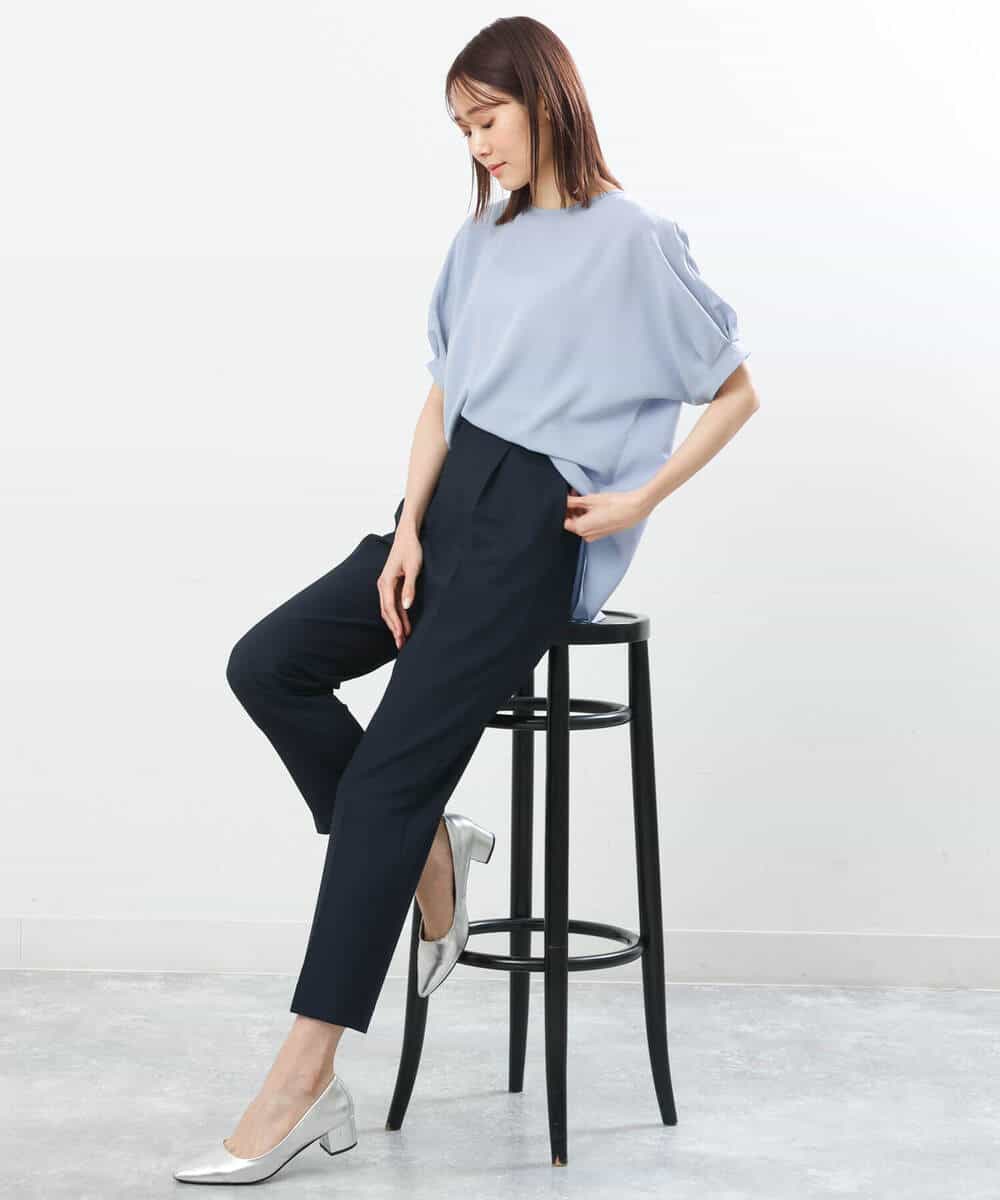 FOBGS55100 MK MICHEL KLEIN(MK ミッシェルクラン) タックスリーブブラウス/洗える ライトブルー