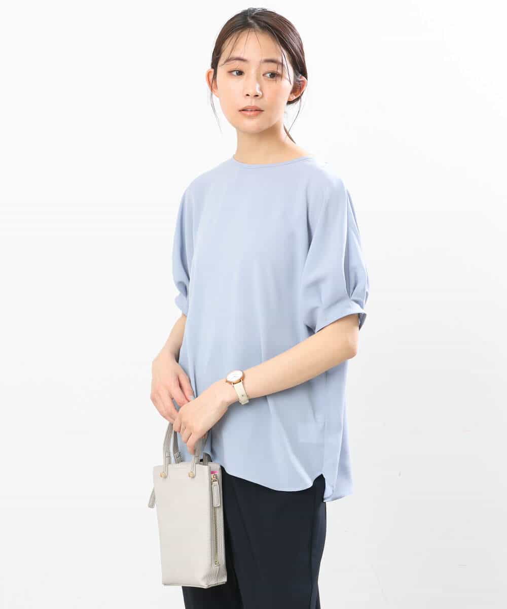FOBGS55100 MK MICHEL KLEIN(MK ミッシェルクラン) タックスリーブブラウス/洗える ライトブルー