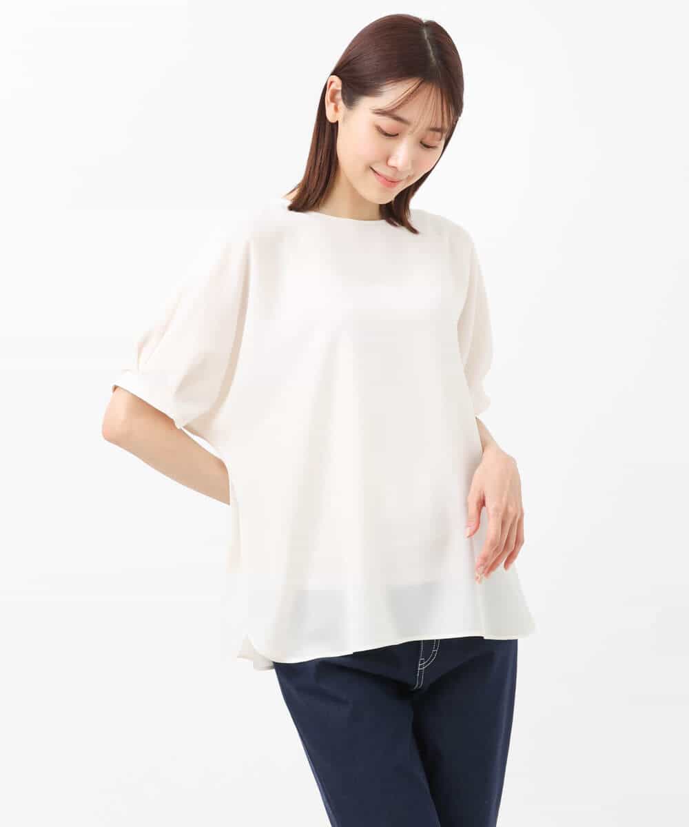 FOBGS55100 MK MICHEL KLEIN(MK ミッシェルクラン) タックスリーブブラウス/洗える ライトブルー
