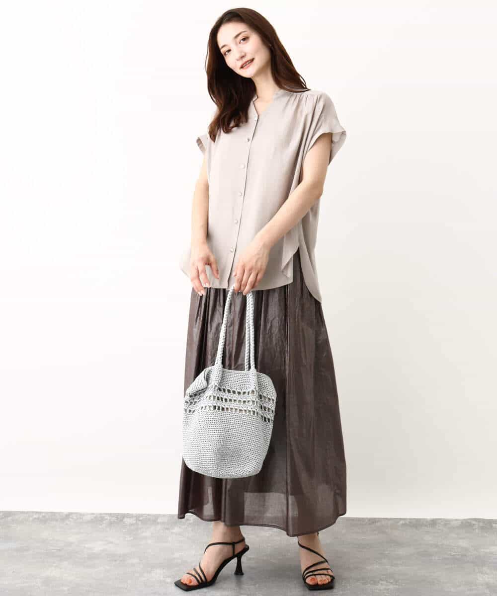 FOBGV48130 MK MICHEL KLEIN(MK ミッシェルクラン) スキッパーネックサテンブラウス/洗える ミント