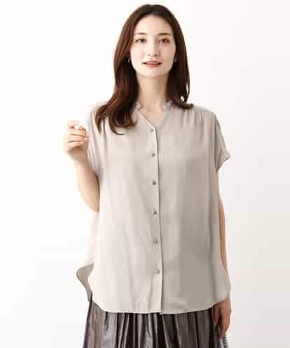 FOBGV48130 MK MICHEL KLEIN スキッパーネックサテンブラウス/洗える