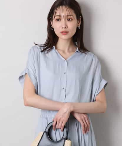 FOBHA68130 MK MICHEL KLEIN メタル釦デザイン サテン地ブラウス/接触冷感/洗える