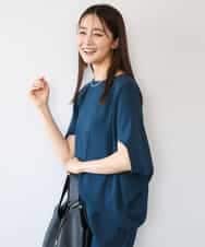 FOBHD66150 MK MICHEL KLEIN(MK ミッシェルクラン) [瞬美シリーズ/UVカット/接触冷感/速乾/洗える]梨地ジョーゼット 変形スリーブブラウス モスグリーン