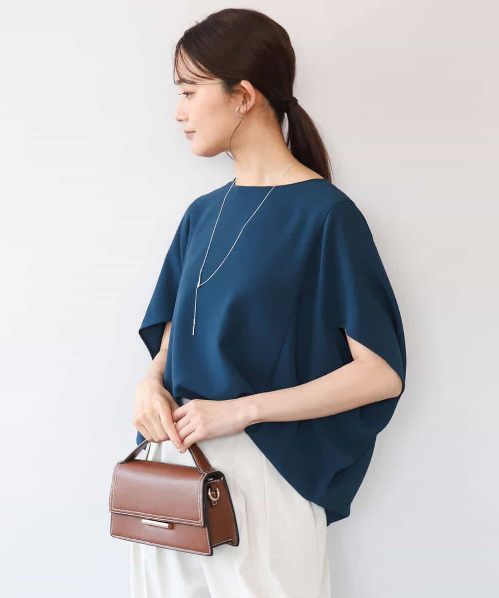 FOBHD66150 MK MICHEL KLEIN(MK ミッシェルクラン) [瞬美シリーズ/UVカット/接触冷感/速乾/洗える]梨地ジョーゼット 変形スリーブブラウス ブラウン