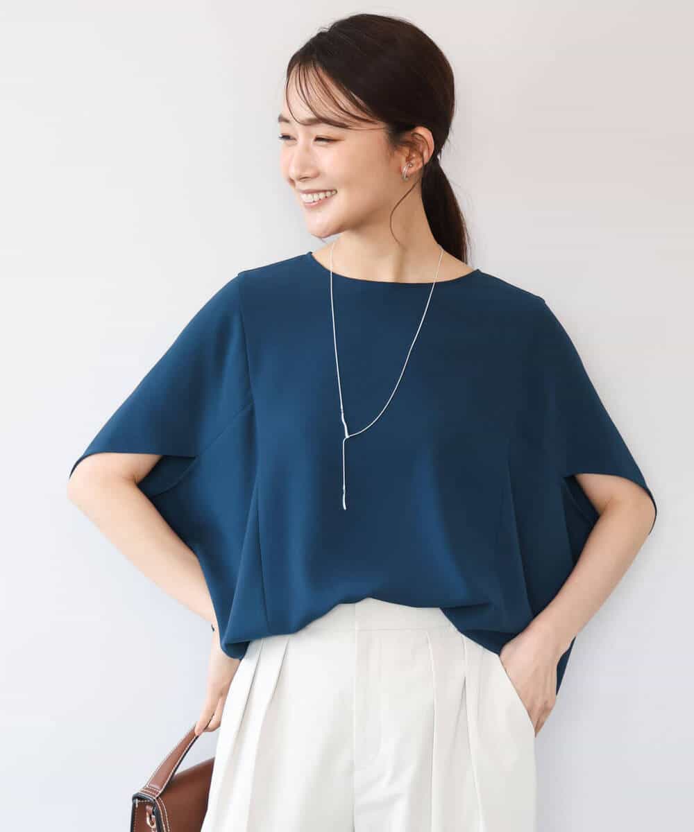 FOBHD66150 MK MICHEL KLEIN(MK ミッシェルクラン) [瞬美シリーズ/UVカット/接触冷感/速乾/洗える]梨地ジョーゼット 変形スリーブブラウス ブラウン