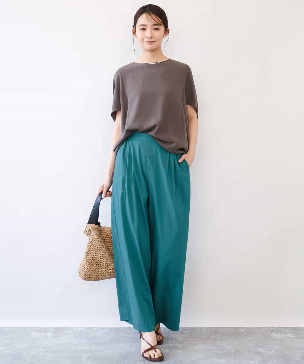 FOBHD66150 MK MICHEL KLEIN(MK ミッシェルクラン) [瞬美シリーズ/UVカット/接触冷感/速乾/洗える]梨地ジョーゼット 変形スリーブブラウス ブラウン