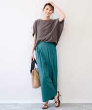 FOBHD66150 MK MICHEL KLEIN(MK ミッシェルクラン) [瞬美シリーズ/UVカット/接触冷感/速乾/洗える]梨地ジョーゼット 変形スリーブブラウス ブラウン