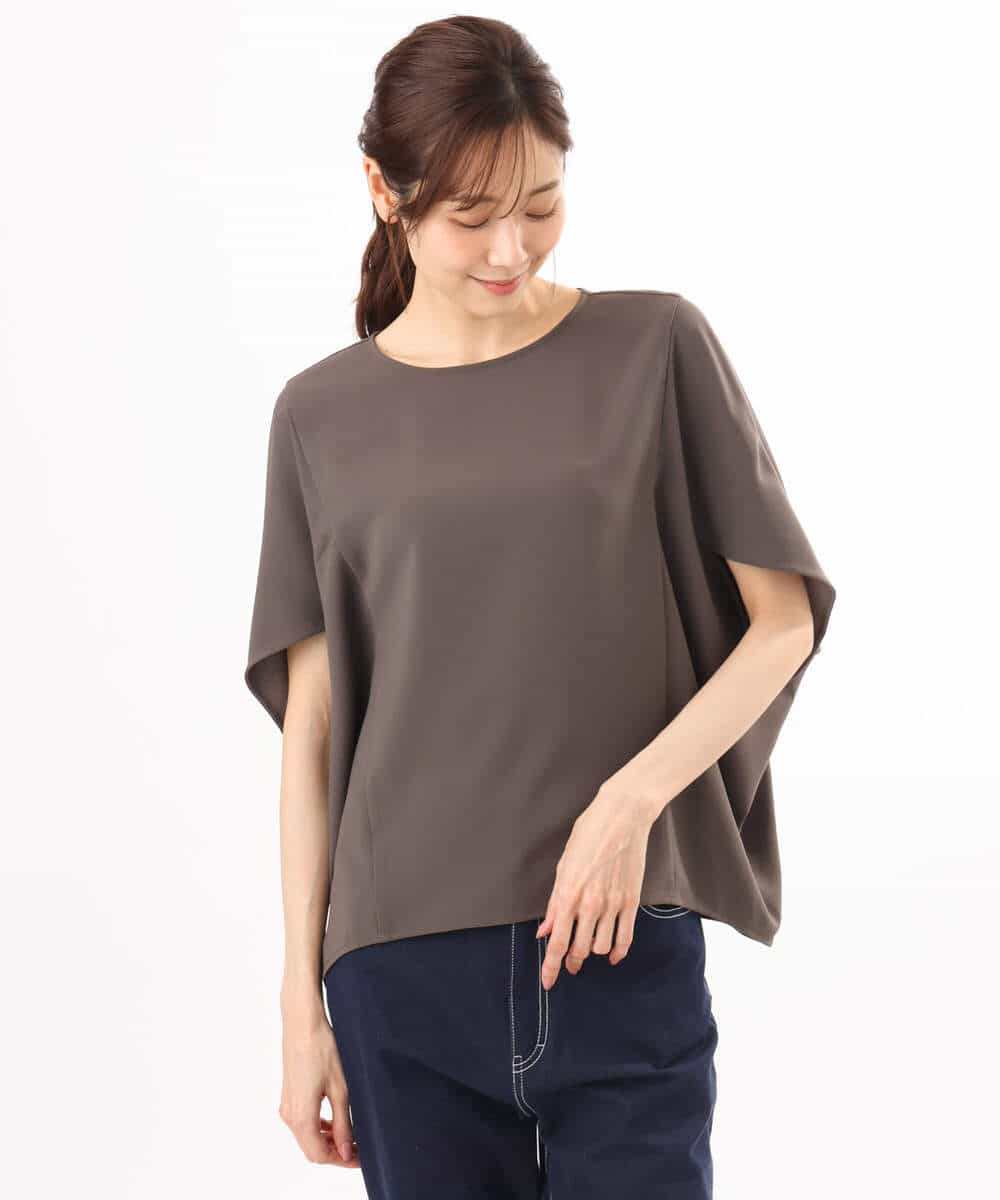 FOBHD66150 MK MICHEL KLEIN(MK ミッシェルクラン) [瞬美シリーズ/UVカット/接触冷感/速乾/洗える]梨地ジョーゼット 変形スリーブブラウス ブラウン