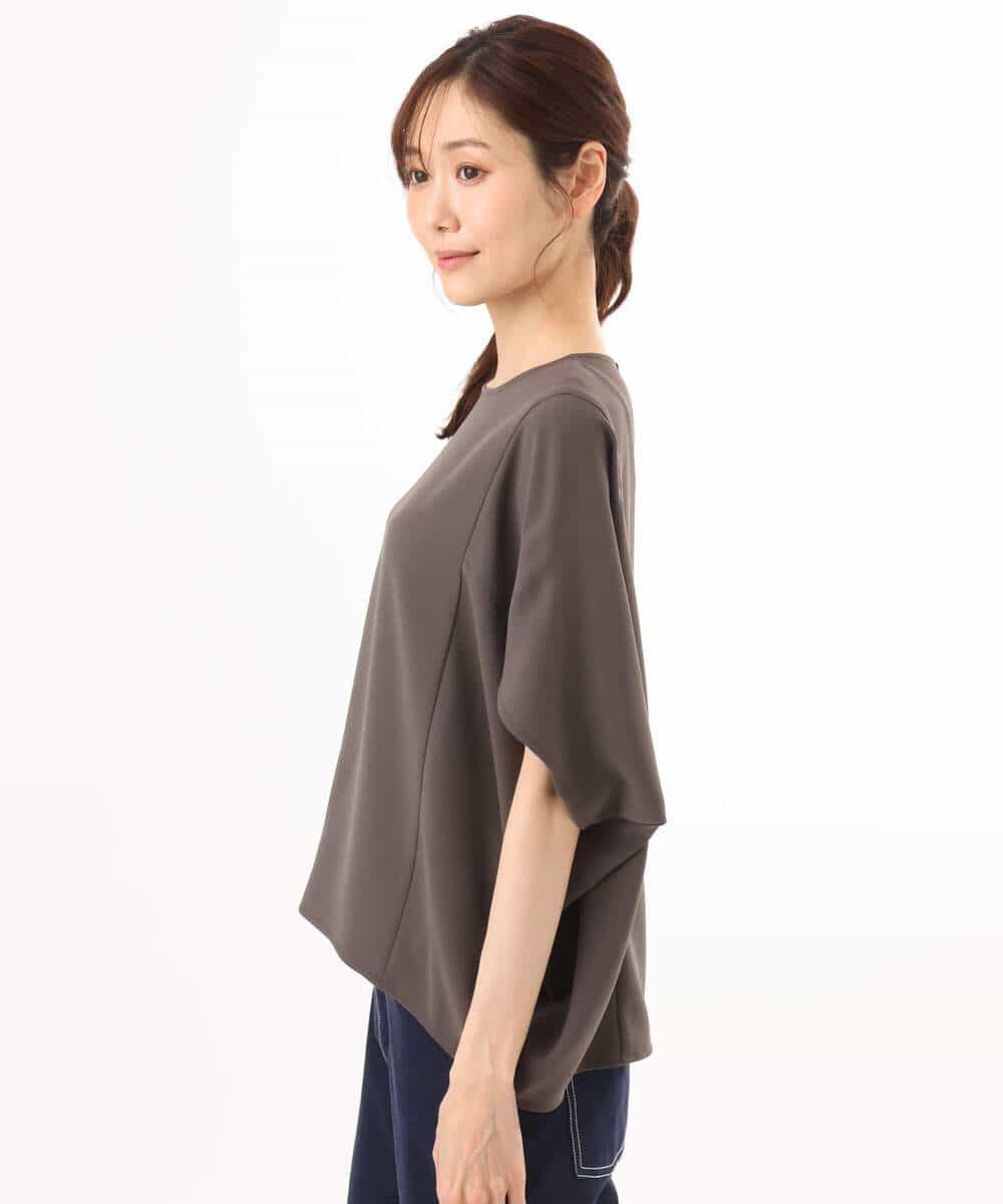 FOBHD66150 MK MICHEL KLEIN(MK ミッシェルクラン) [瞬美シリーズ/UVカット/接触冷感/速乾/洗える]梨地ジョーゼット 変形スリーブブラウス ブラウン