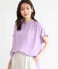 FOBHD67140 MK MICHEL KLEIN(MK ミッシェルクラン) [UVカット/接触冷感/洗える]バンドカラーサテンブラウス ラベンダー