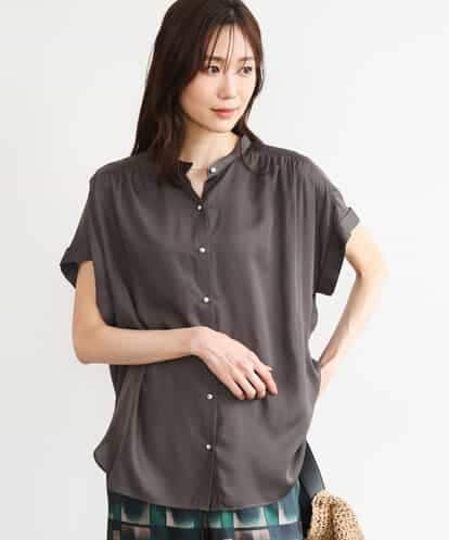 FOBHD67140 MK MICHEL KLEIN [UVカット/接触冷感/洗える]バンドカラーサテンブラウス