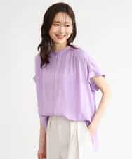 FOBHD67140 MK MICHEL KLEIN(MK ミッシェルクラン) [UVカット/接触冷感/洗える]バンドカラーサテンブラウス ダークグレー