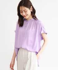 FOBHD67140 MK MICHEL KLEIN(MK ミッシェルクラン) [UVカット/接触冷感/洗える]バンドカラーサテンブラウス ダークグレー