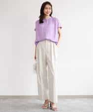 FOBHD67140 MK MICHEL KLEIN(MK ミッシェルクラン) [UVカット/接触冷感/洗える]バンドカラーサテンブラウス ダークグレー