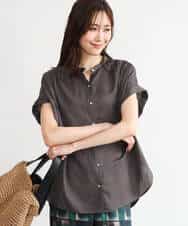 FOBHD67140 MK MICHEL KLEIN(MK ミッシェルクラン) [UVカット/接触冷感/洗える]バンドカラーサテンブラウス ダークグレー